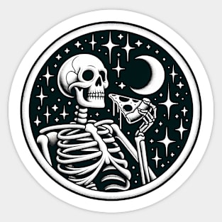 Skeleton enjoying a Slice of Pizza Sticker